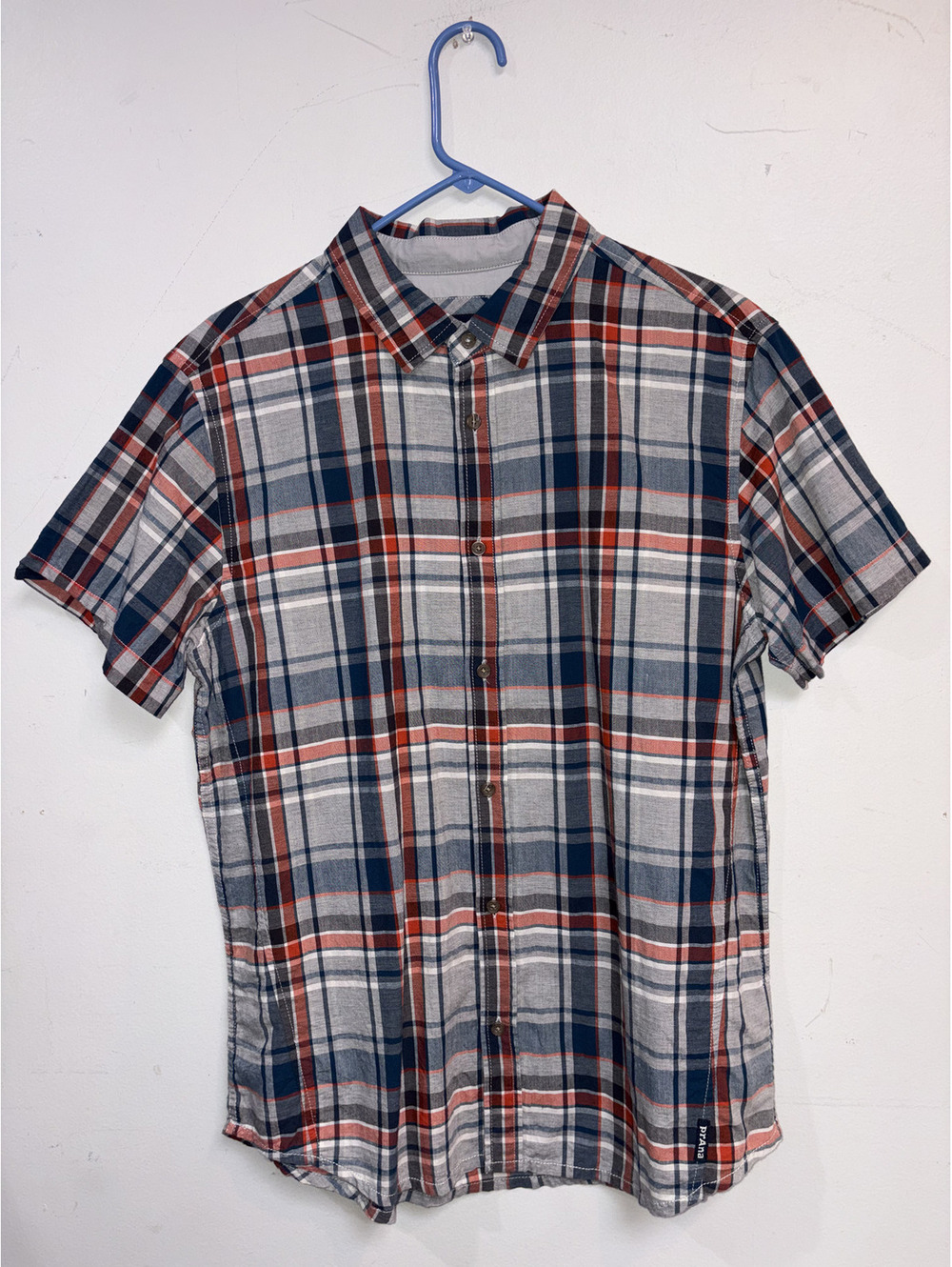 prAna Men's Medium Organic Cotton Short Sleeve Plaid Shirt